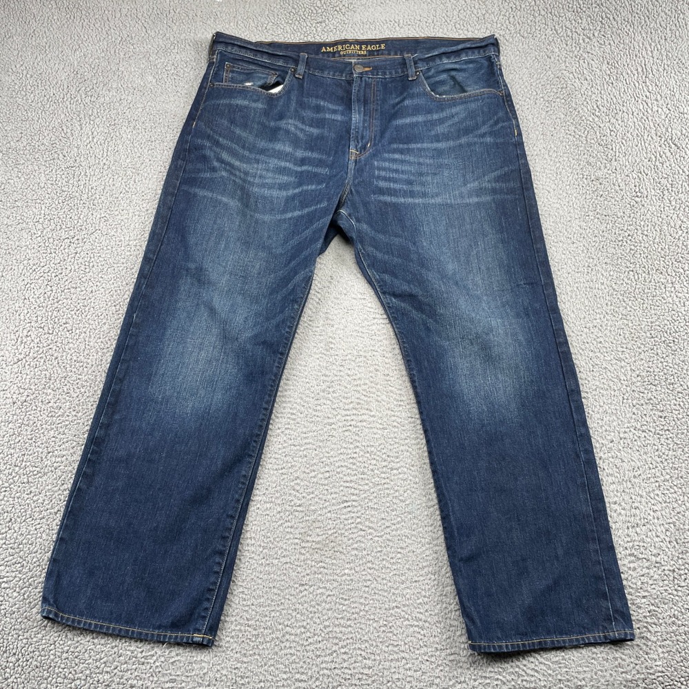 Y2K American Eagle Jeans Mens 42x32 Blue Loose Fit Denim Dark Wash Cotton